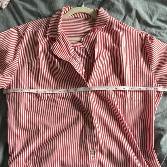 Red and White Striped Short Sleeve Cotton Button Down, Size Large - Picture 7 of 8